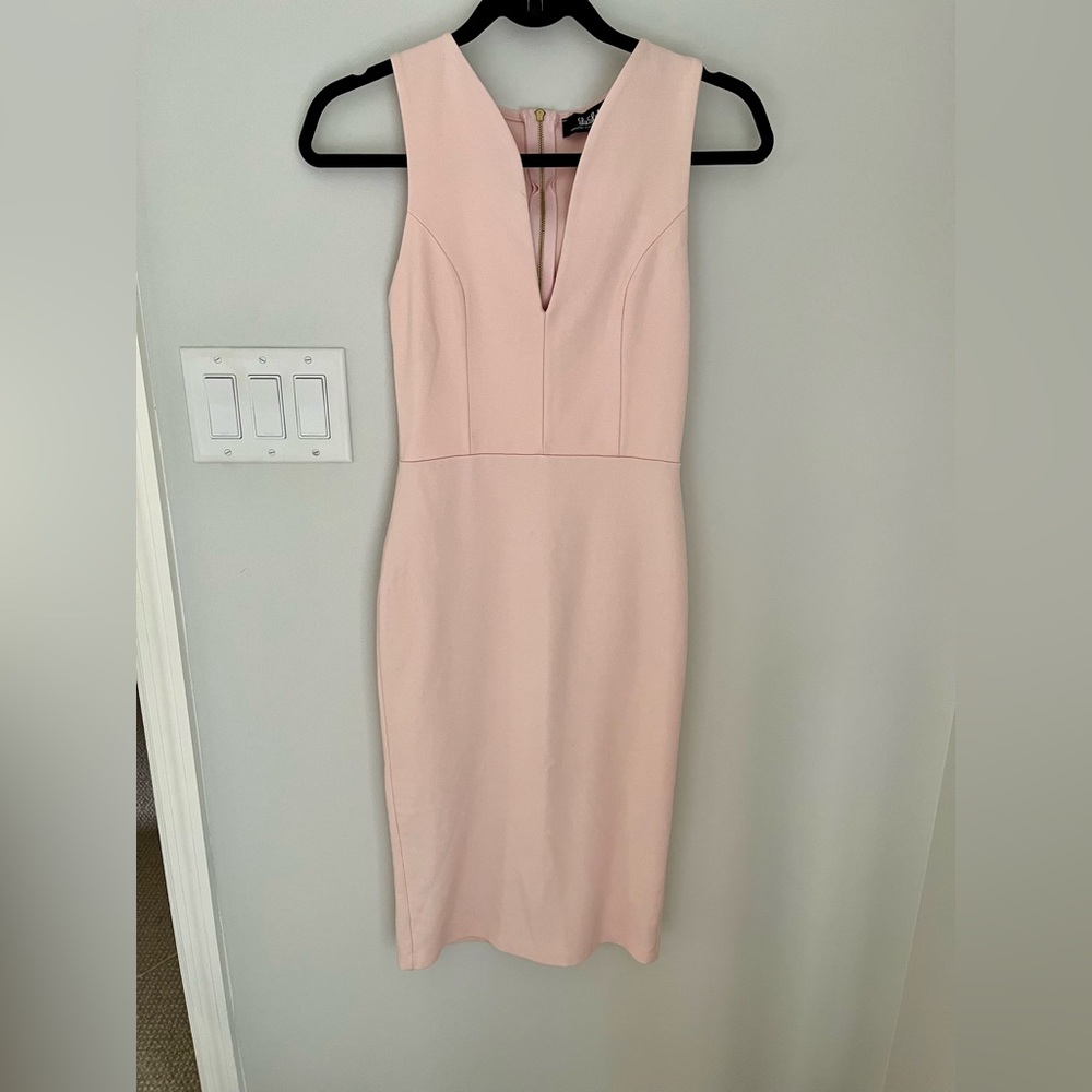 Lulus blush colored dress with gold zipper